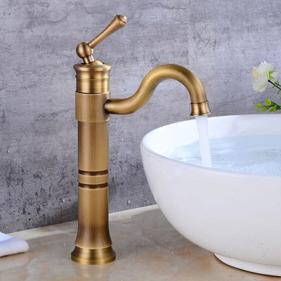 PEPTE Tall Retro Antique Brass Basin Sink Tap Faucet Single Lever - 3