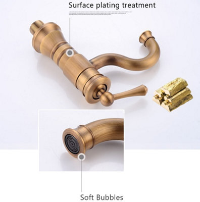 PEPTE Tall Retro Antique Brass Basin Sink Tap Faucet Single Lever - 5