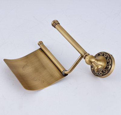 PEPTE Toilet Elegant Roll Holder with Flap Paper Rack Wall Mounted Antique Brass - 3