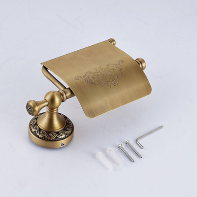 PEPTE Toilet Elegant Roll Holder with Flap Paper Rack Wall Mounted Antique Brass - 5