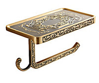 PEPTE Toilet Roll Holder with Phone Shelf Wall Mounted High Quality Antique Brass