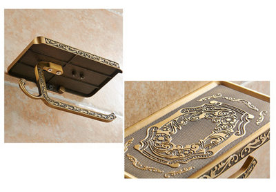 PEPTE Toilet Roll Holder with Phone Shelf Wall Mounted High Quality Antique Brass