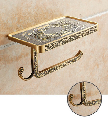 PEPTE Toilet Roll Holder with Phone Shelf Wall Mounted High Quality Antique Brass - 4