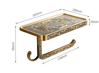 PEPTE Toilet Roll Holder with Phone Shelf Wall Mounted High Quality Antique Brass - 6
