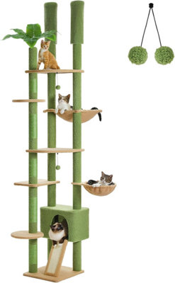 PEQULTI Tall Cat Tree, Floor to Ceiling Cat Tree Tower Adjustable with Cat Condo, Cat Hammock and Scratching Post