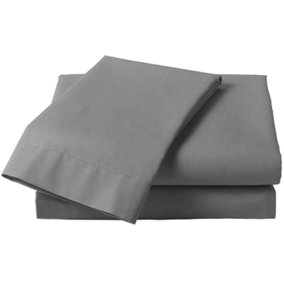 Percale 180 Thread Count 4' Bed Fitted Sheet Grey