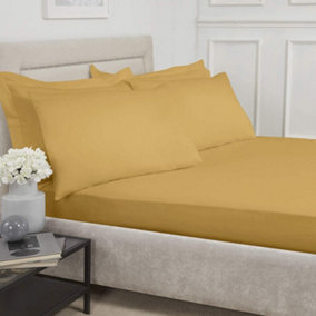 Percale 180 Thread Count Double Bed Fitted Sheet Ochre