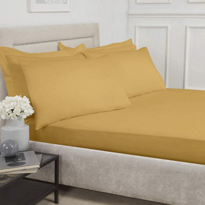 Percale 180 Thread Count King Bed Fitted Sheet Ochre