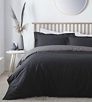 Percale Plain Dyed Grey/Black King Duvet Cover and Pillowcases
