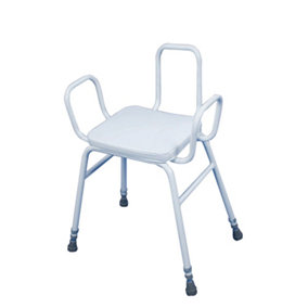 Perching Stool with Arms and Backrest - 760 915mm Height Padded Easy Clean Seat