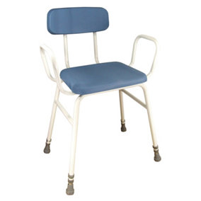 Perching Stool with Arms - Padded Backrest - 500 650mm Height - Wipe Clean Seat