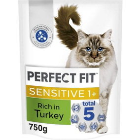 Perfect Fit Sensitive Adult Dry Cat Food Turkey 750g (Pack of 4)