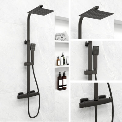 Perfect Sanitary Black Mixer Shower Expoesd Twin Head Square With ...