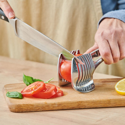 Perfect Slicer Tool - Aluminium Gripping Tong with Cutting Guide Aid for Slicing Fruit, Vegetables, Boiled Eggs, Meat Joints