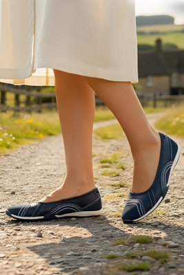 Perforated Action Leather Ballet Pump with Contrast Sole