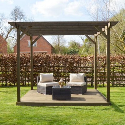 Pergola and Decking Kit - L240 x W240 x H270 cm - Rustic Brown