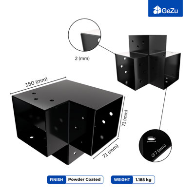 Pergola Post Connector Y Shape Black - 3 Way Corner Connector - 71x71 ...