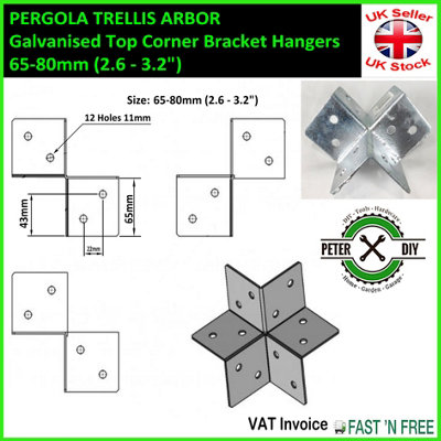 PERGOLA TRELLIS ARBOR Galvanised Joist Hanger Support Top Corner Bracket Hangers Size: 65-80mm (2.6 - 3.2")