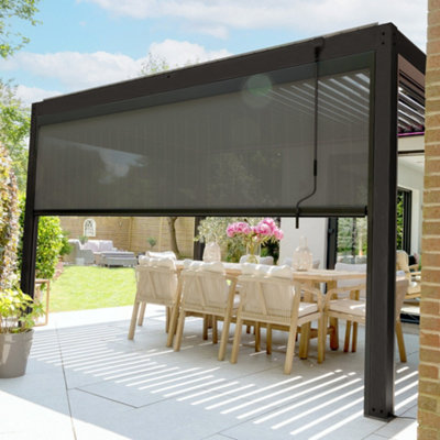 PergoSTET 3m x 4m Pergola with 3 Drop Sides and LED Lighting in Grey