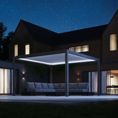 PergoSTET 4m x 4m Pergola with 3 Drop Sides and LED Lighting in Grey