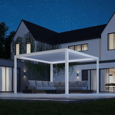 PergoSTET 4m x 4m Pergola with 3 Drop Sides and LED Lighting in White