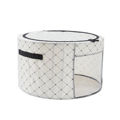 Periea 'Abby' Round Home Storage Boxes with Zip Lids, Front Window & Folding Steel Frame - Black Dot - Large