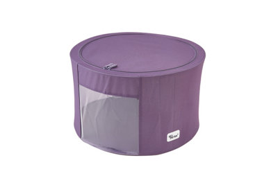 Periea 'Abby' Round Home Storage Boxes with Zip Lids, Front Window & Folding Steel Frame - Eggplant - Large