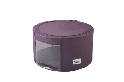 Periea 'Abby' Round Home Storage Boxes with Zip Lids, Front Window & Folding Steel Frame - Eggplant - Medium