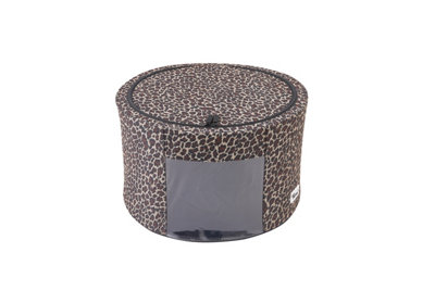 Periea 'Abby' Round Home Storage Boxes with Zip Lids, Front Window & Folding Steel Frame - Gold Leopard - Large
