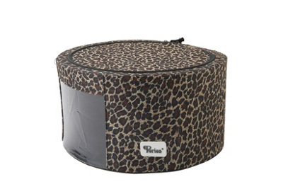 Periea 'Abby' Round Home Storage Boxes with Zip Lids, Front Window & Folding Steel Frame - Gold Leopard - Medium