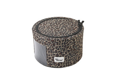 Periea 'Abby' Round Home Storage Boxes with Zip Lids, Front Window & Folding Steel Frame - Gold Leopard - Small