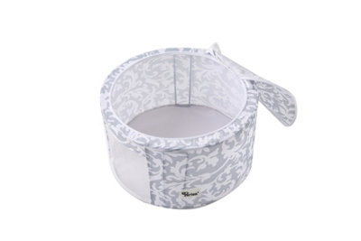 Periea 'Abby' Round Home Storage Boxes with Zip Lids, Front Window & Folding Steel Frame - Grey Damask - Medium