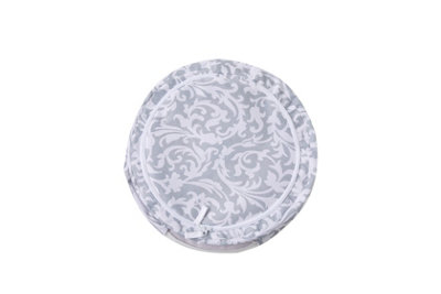 Periea 'Abby' Round Home Storage Boxes with Zip Lids, Front Window & Folding Steel Frame - Grey Damask - Medium