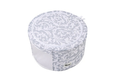 Periea 'Abby' Round Home Storage Boxes with Zip Lids, Front Window & Folding Steel Frame - Grey Damask - Medium