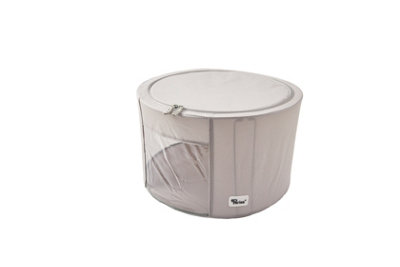 Periea 'Abby' Round Home Storage Boxes with Zip Lids, Front Window & Folding Steel Frame - Grey - Large