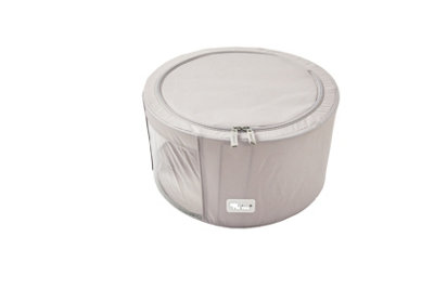 Periea 'Abby' Round Home Storage Boxes with Zip Lids, Front Window & Folding Steel Frame - Grey - Medium