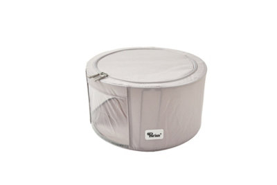 Periea 'Abby' Round Home Storage Boxes with Zip Lids, Front Window & Folding Steel Frame - Grey - Small