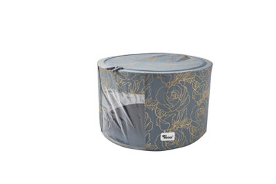 Periea 'Abby' Round Home Storage Boxes with Zip Lids, Front Window & Folding Steel Frame - Metallic Floral - Large