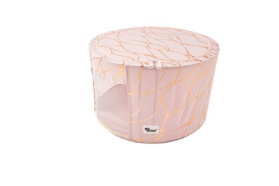 Periea 'Abby' Round Home Storage Boxes with Zip Lids, Front Window & Folding Steel Frame - Rose Gold - Large