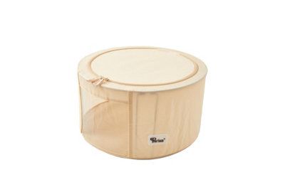 Periea 'Abby' Round Home Storage Boxes with Zip Lids, Front Window & Folding Steel Frame - Tan - Small