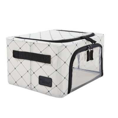 Periea Beau Folding Collapsible Stackable Fabric Home Storage Boxes with Steel Frames - Black Dots - Compact