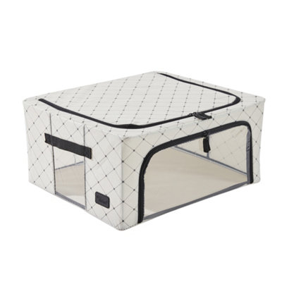 Periea Beau Folding Collapsible Stackable Fabric Home Storage Boxes with Steel Frames - Black Dots - Medium