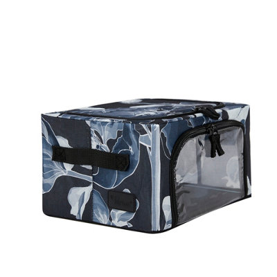 Periea Beau Folding Collapsible Stackable Fabric Home Storage Boxes with Steel Frames - Black Grey Floral - Compact