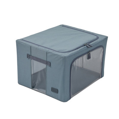 Periea Beau Folding Collapsible Stackable Fabric Home Storage Boxes with Steel Frames - Blue Grey - Classic