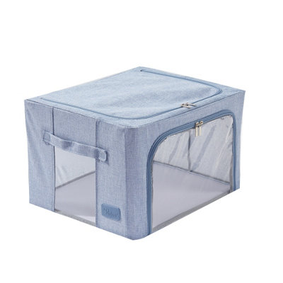 Periea Beau Folding Collapsible Stackable Fabric Home Storage Boxes with Steel Frames - Blue Hemp - Small