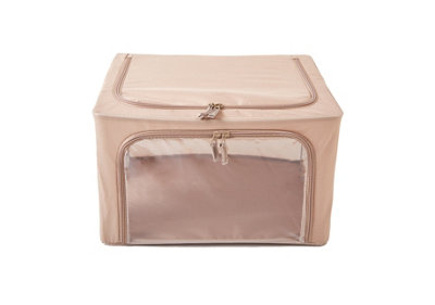 Periea Beau Folding Collapsible Stackable Fabric Home Storage Boxes with Steel Frames - Camel - Small