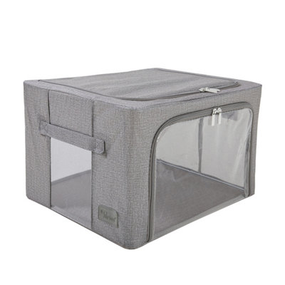 Periea Beau Folding Collapsible Stackable Fabric Home Storage Boxes with Steel Frames - Denim Effect - Grey - Small