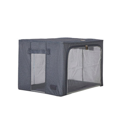 Periea Beau Folding Collapsible Stackable Fabric Home Storage Boxes with Steel Frames - Denim Effect - Navy - Large