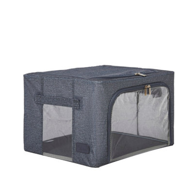 Periea Beau Folding Collapsible Stackable Fabric Home Storage Boxes with Steel Frames - Denim Effect - Navy - Small