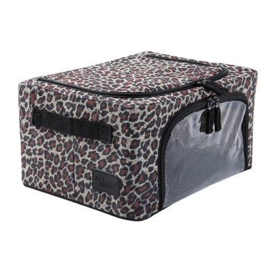 Periea Beau Folding Collapsible Stackable Fabric Home Storage Boxes with Steel Frames - Gold Leopard - Compact